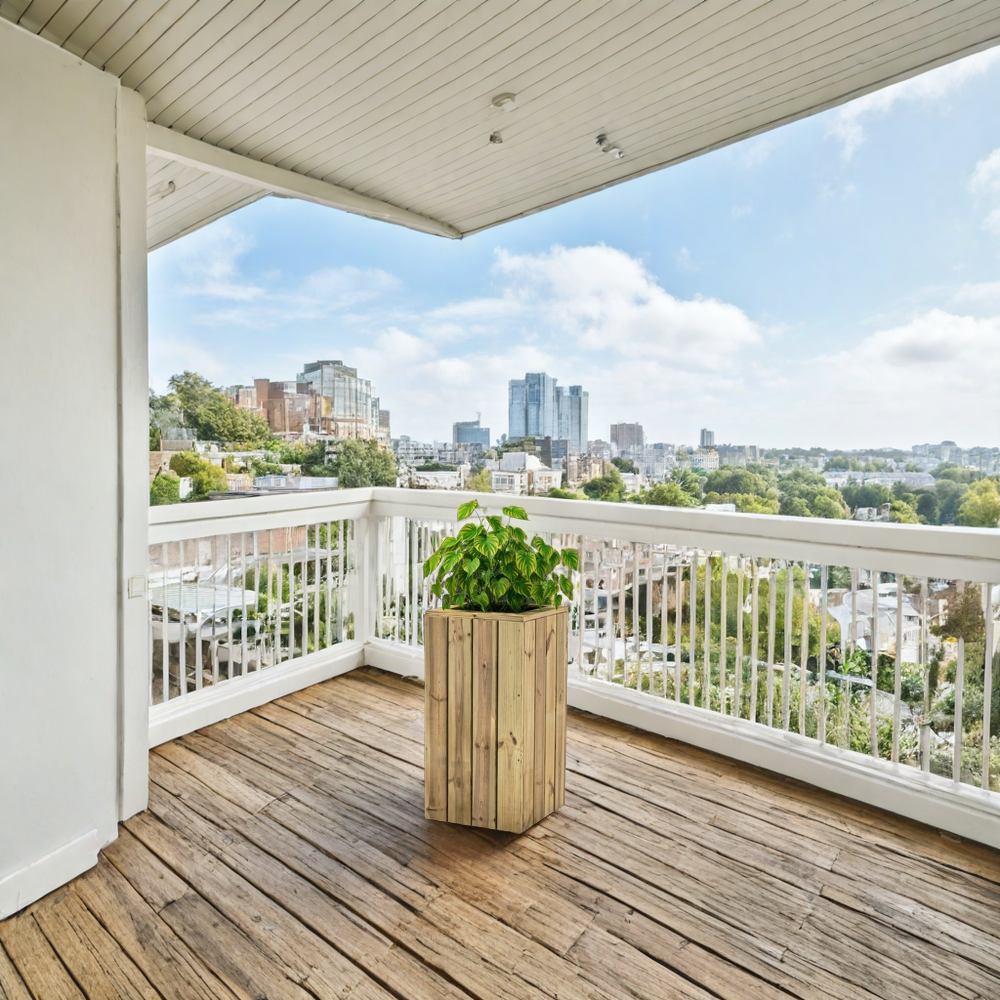 Wooden planters in landscape