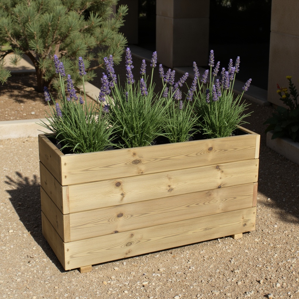 Wooden planter with vibrant plants